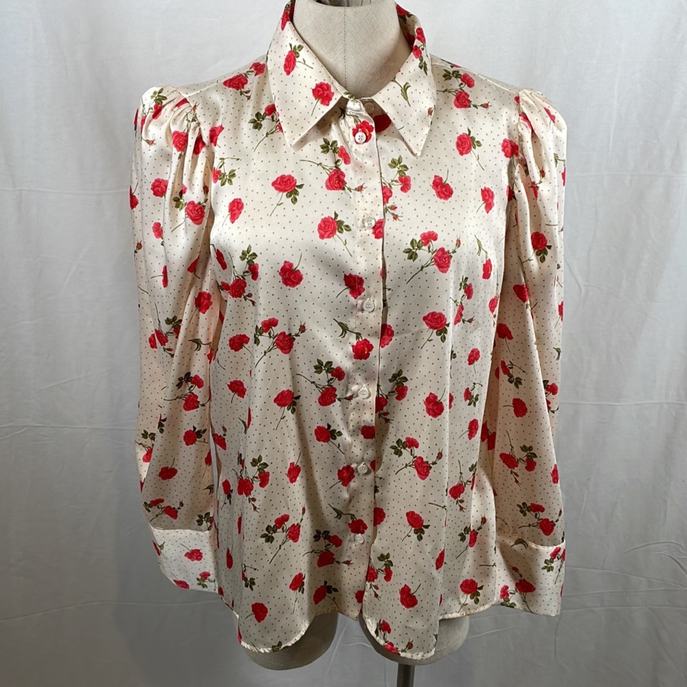 Zara floral print puff sleeve blouse large - Picture 4 of 7